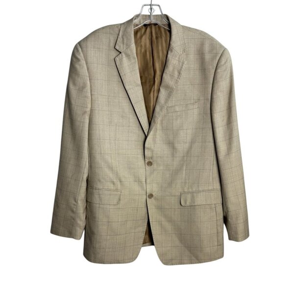 Vitarelli Italian Suit Blazer Jacket Checkered Blue Check on Tan Mens 44R *FLAW - Picture 1 of 11